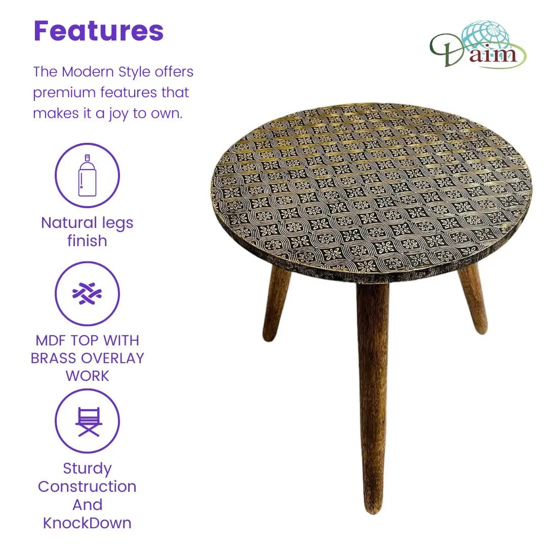 Daim Beautiful Wooden Golden Brass Overlay fold-able Side Table/end Table/Plant Stand/Stool Living Room Kids Play Furniture Table Round Shape