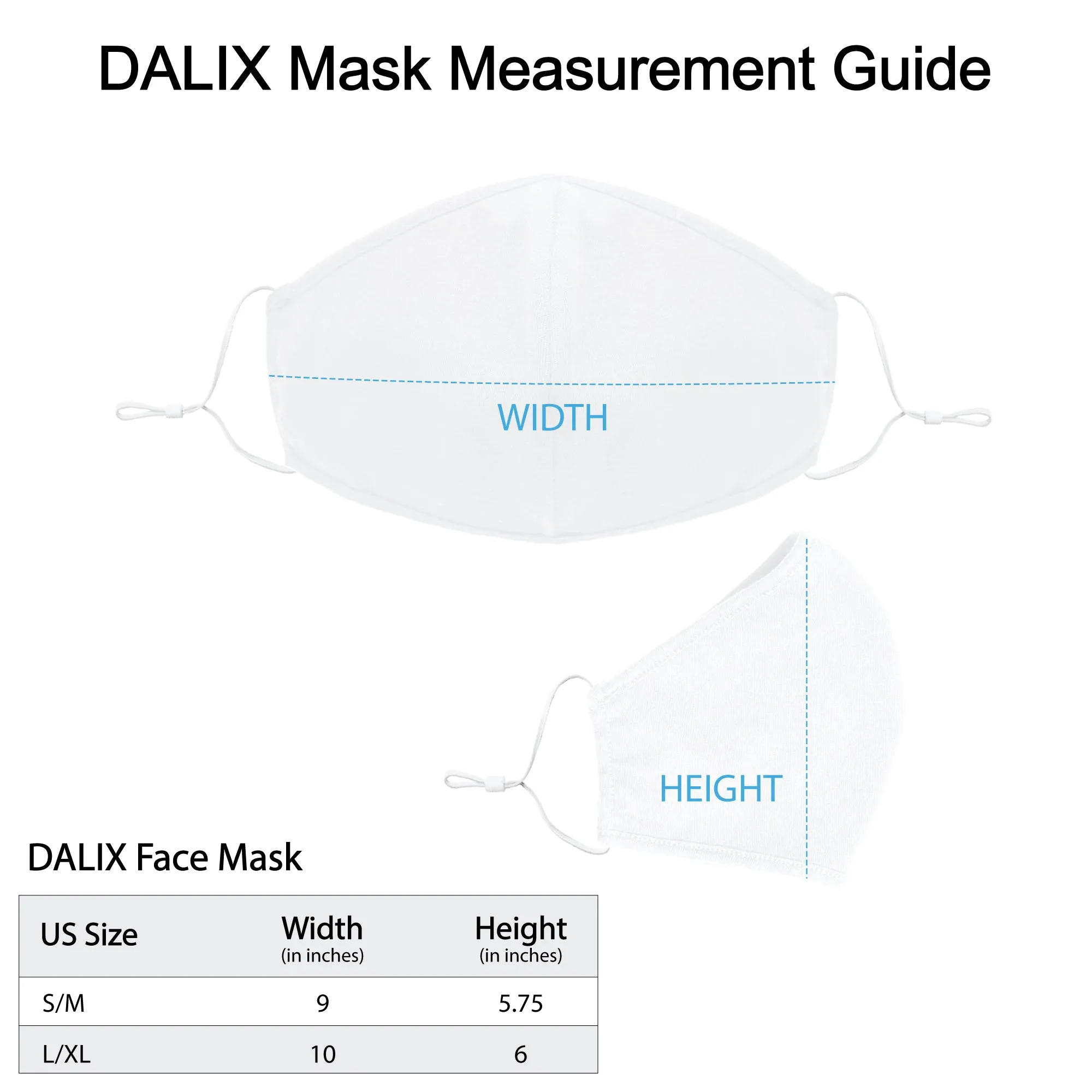 Dalix  Cloth Face Mask Reuseable Washable Made in USA - S-M , L-XL Size (3 Pack)