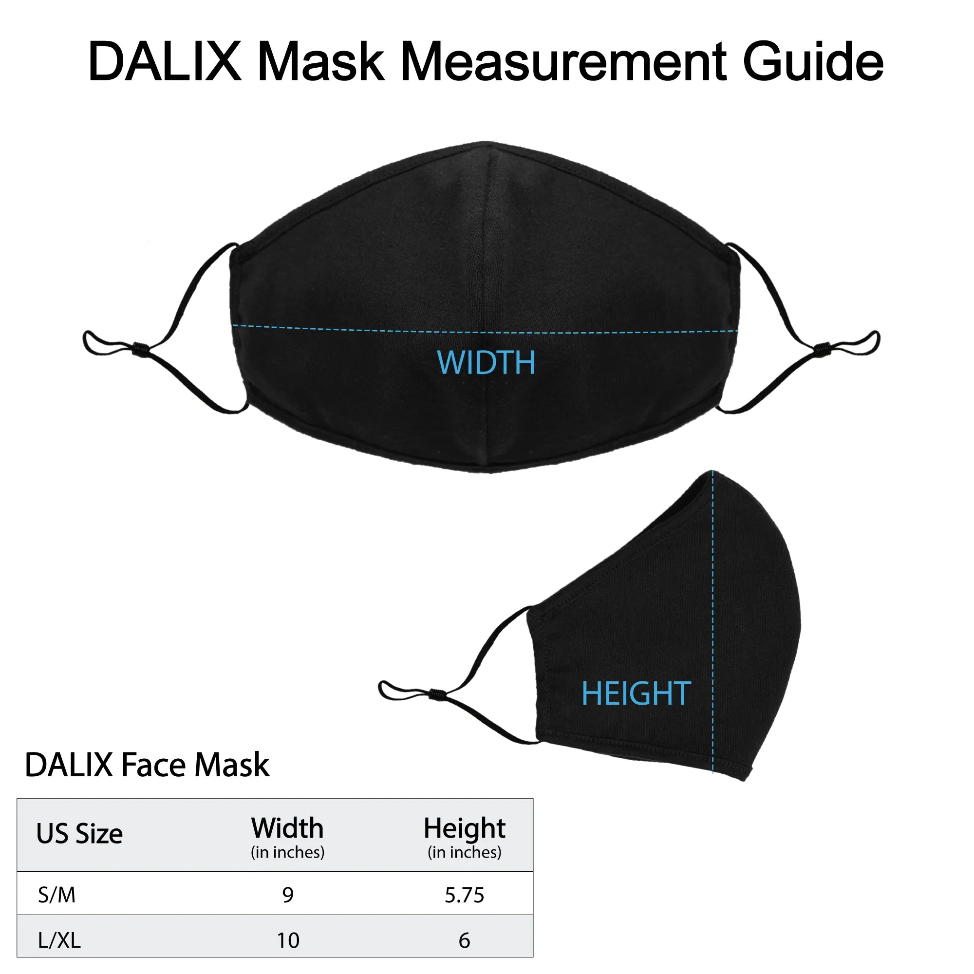 Dalix  Cloth Face Mask Reuseable Washable Made in USA - S-M , L-XL Size (3 Pack)