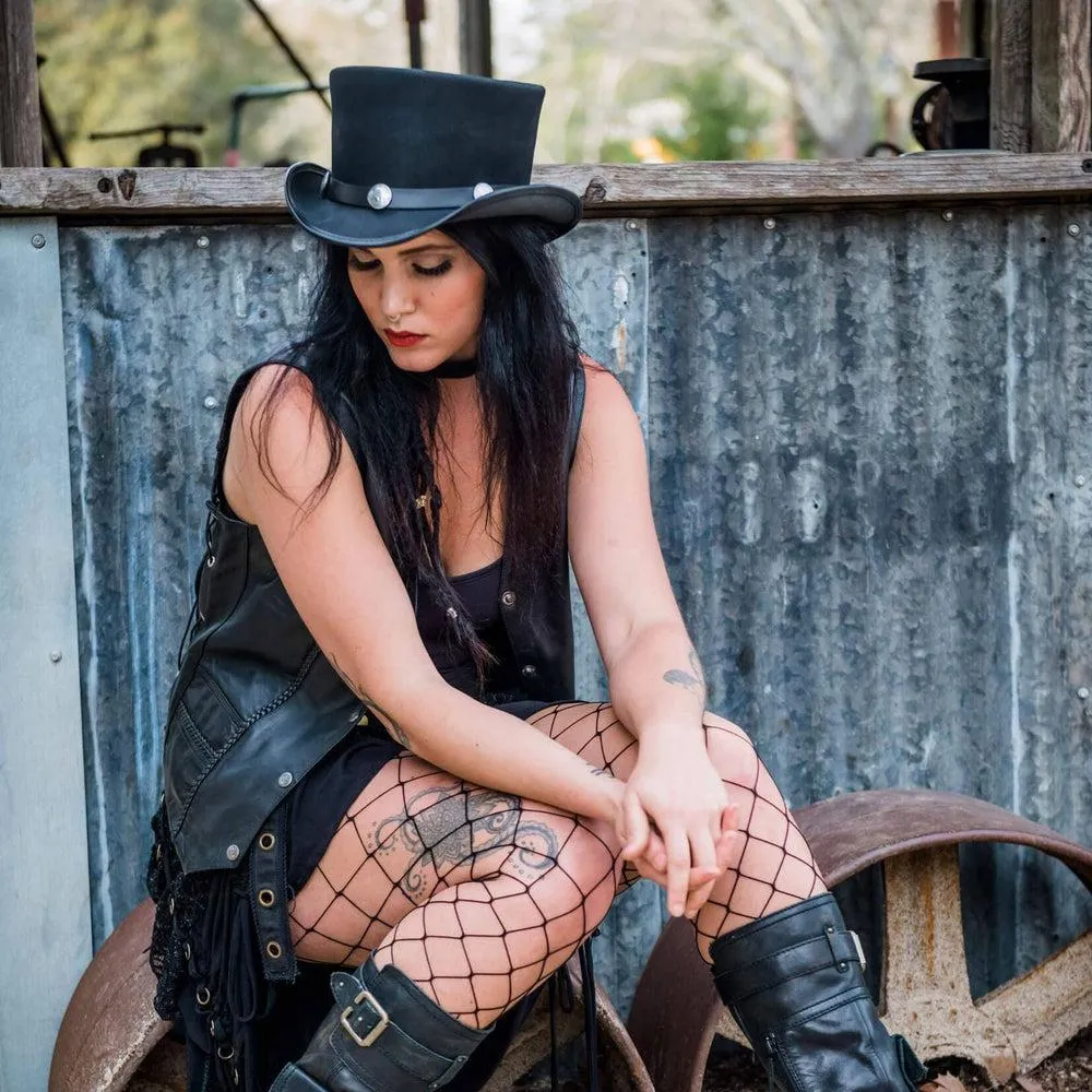 El Dorado Buffalo Nickel | Womens Leather Top Hat with Buffalo Nickel Hat Band