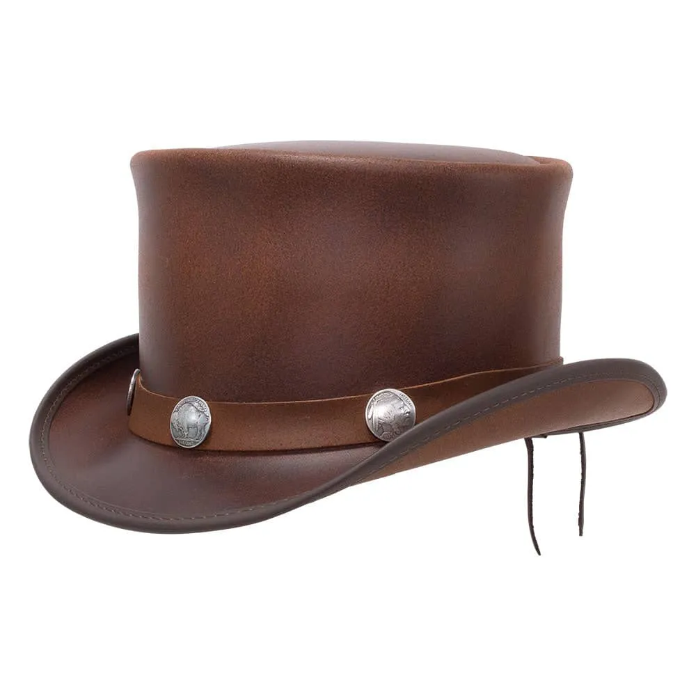 El Dorado Buffalo Nickel | Womens Leather Top Hat with Buffalo Nickel Hat Band