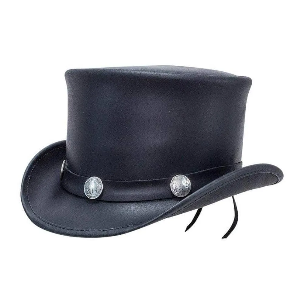 El Dorado Buffalo Nickel | Womens Leather Top Hat with Buffalo Nickel Hat Band