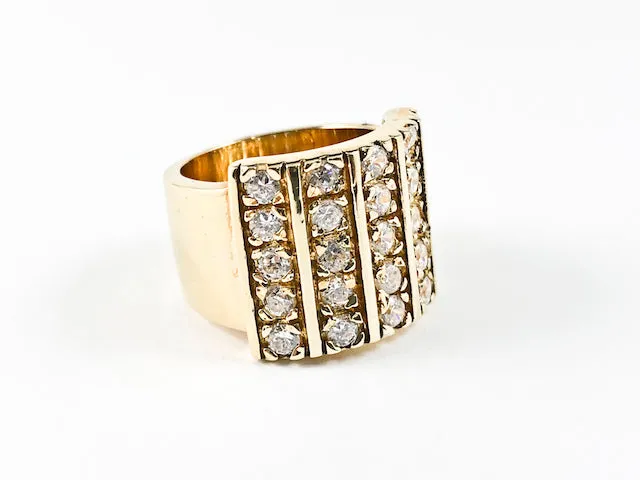 Elegant Fine 5x5 Row CZ Design Gold Tone Silver Ring