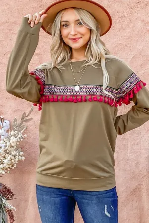 Ethnic Ribbon Tassel Trim Top