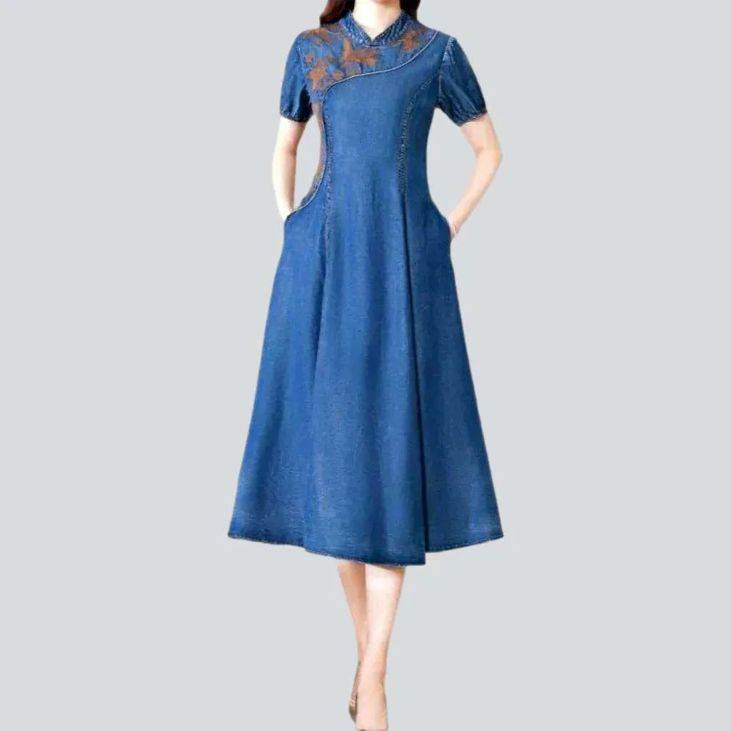 Flared medium wash denim dress