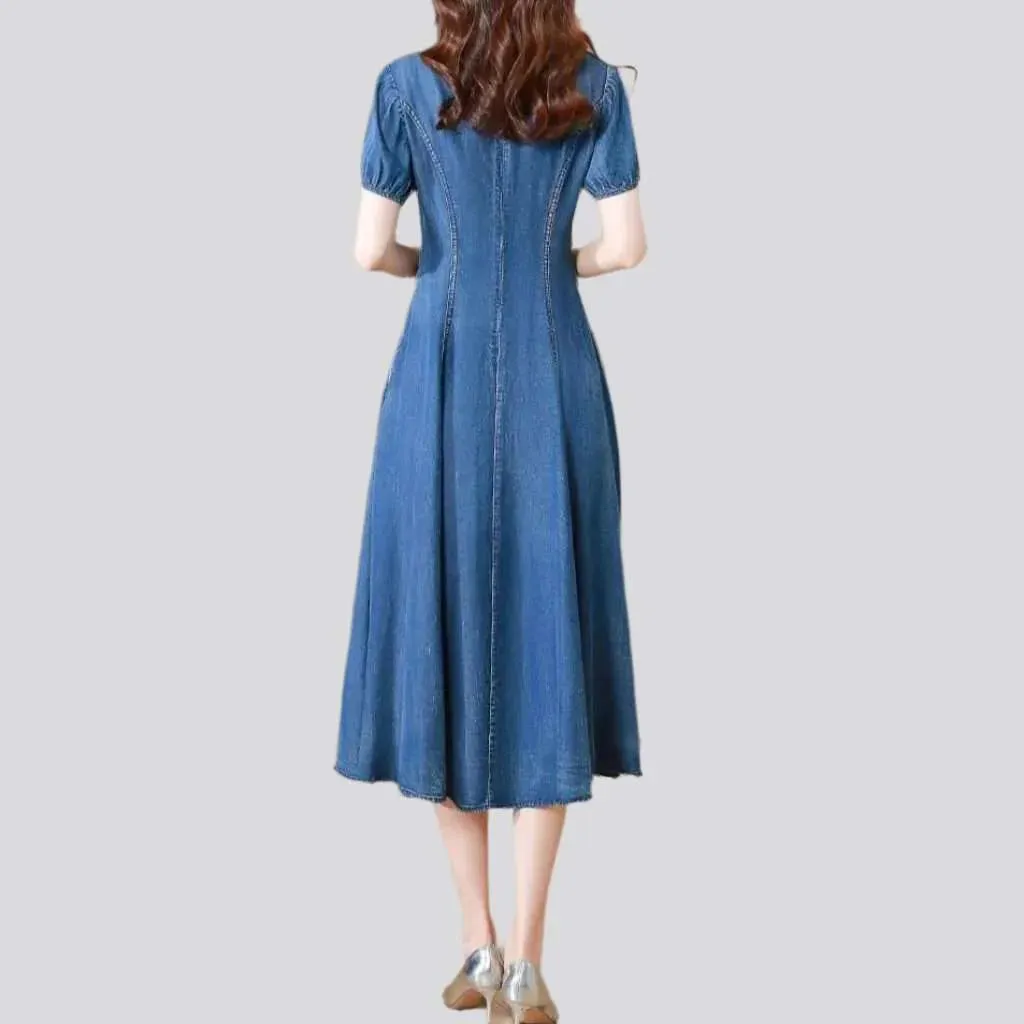 Flared medium wash denim dress