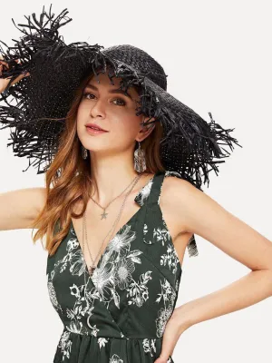 Frayed Trim Straw Hat