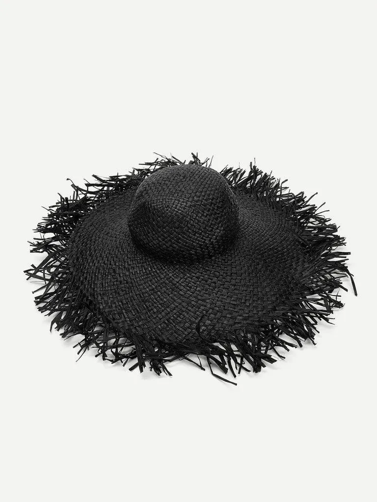 Frayed Trim Straw Hat