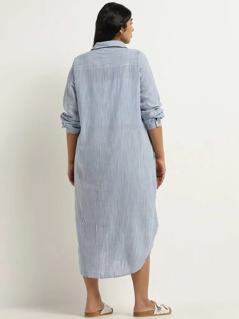 Gia Blue Stripe Printed Cotton Shirt Dress