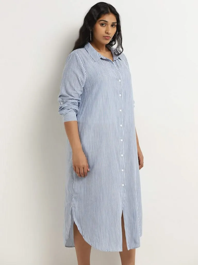 Gia Blue Stripe Printed Cotton Shirt Dress