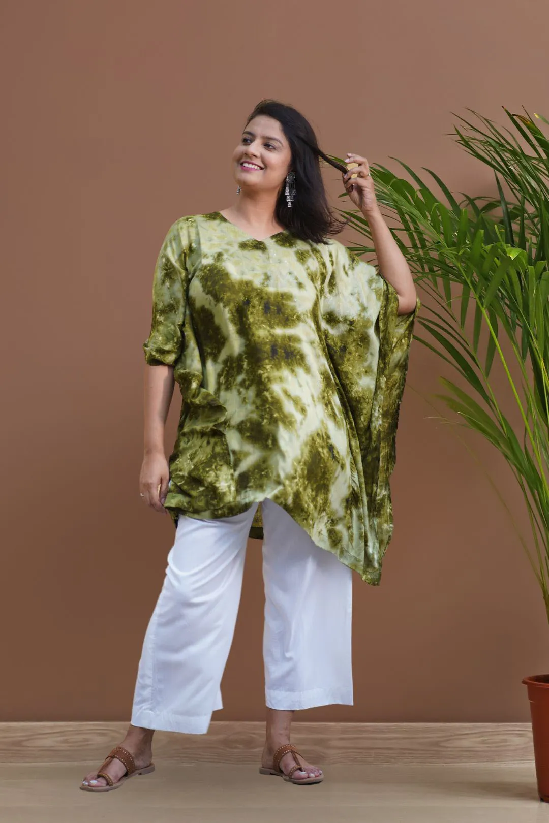 Green Rayon TieDyeKurta - ElegantJade