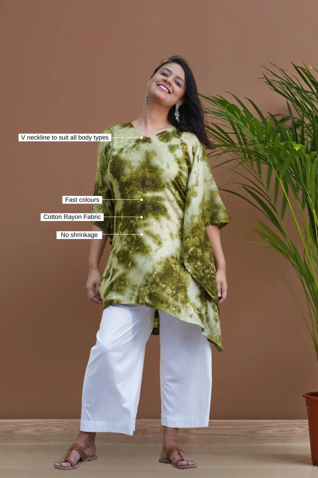 Green Rayon TieDyeKurta - ElegantJade