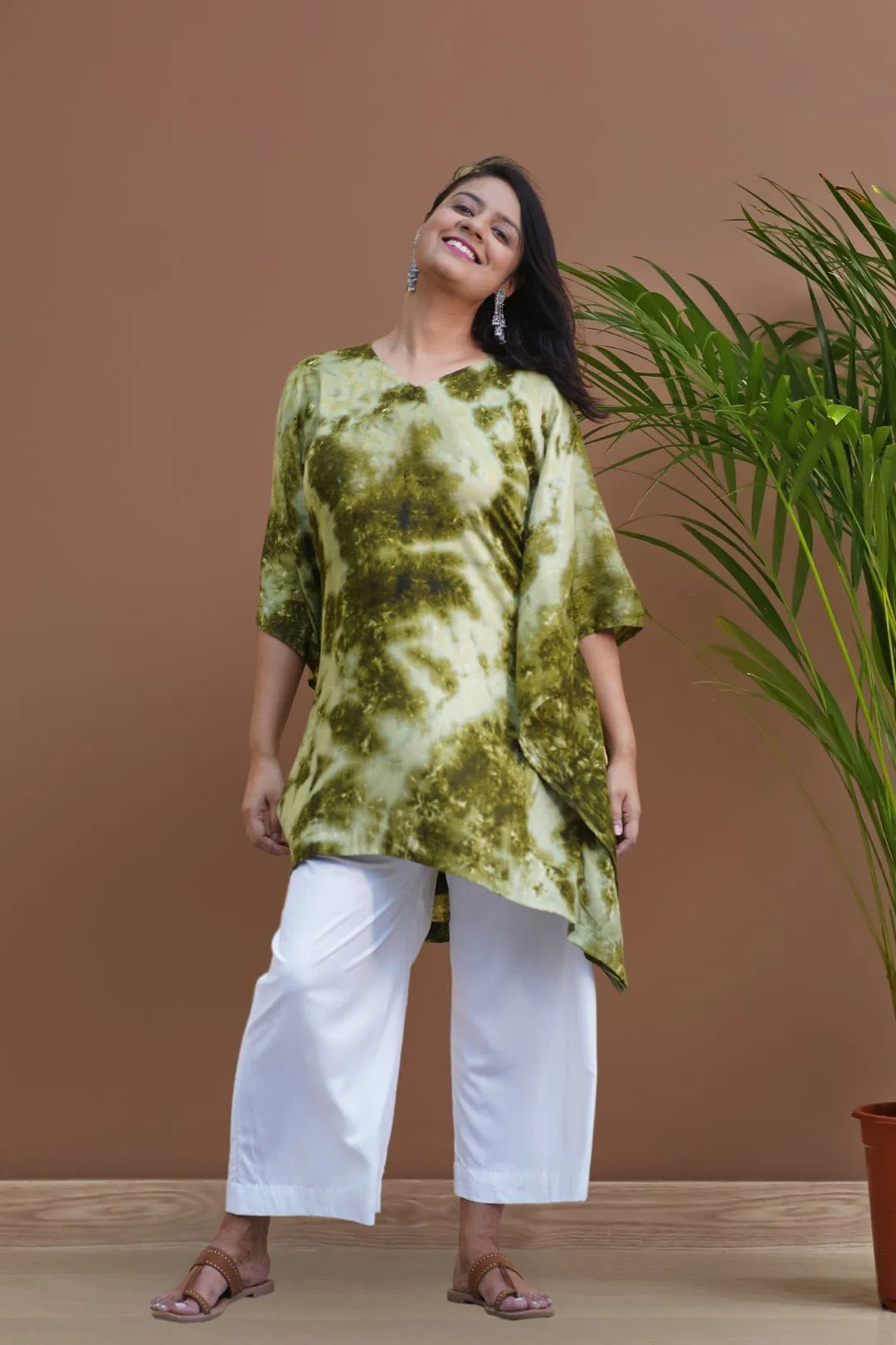 Green Rayon TieDyeKurta - ElegantJade