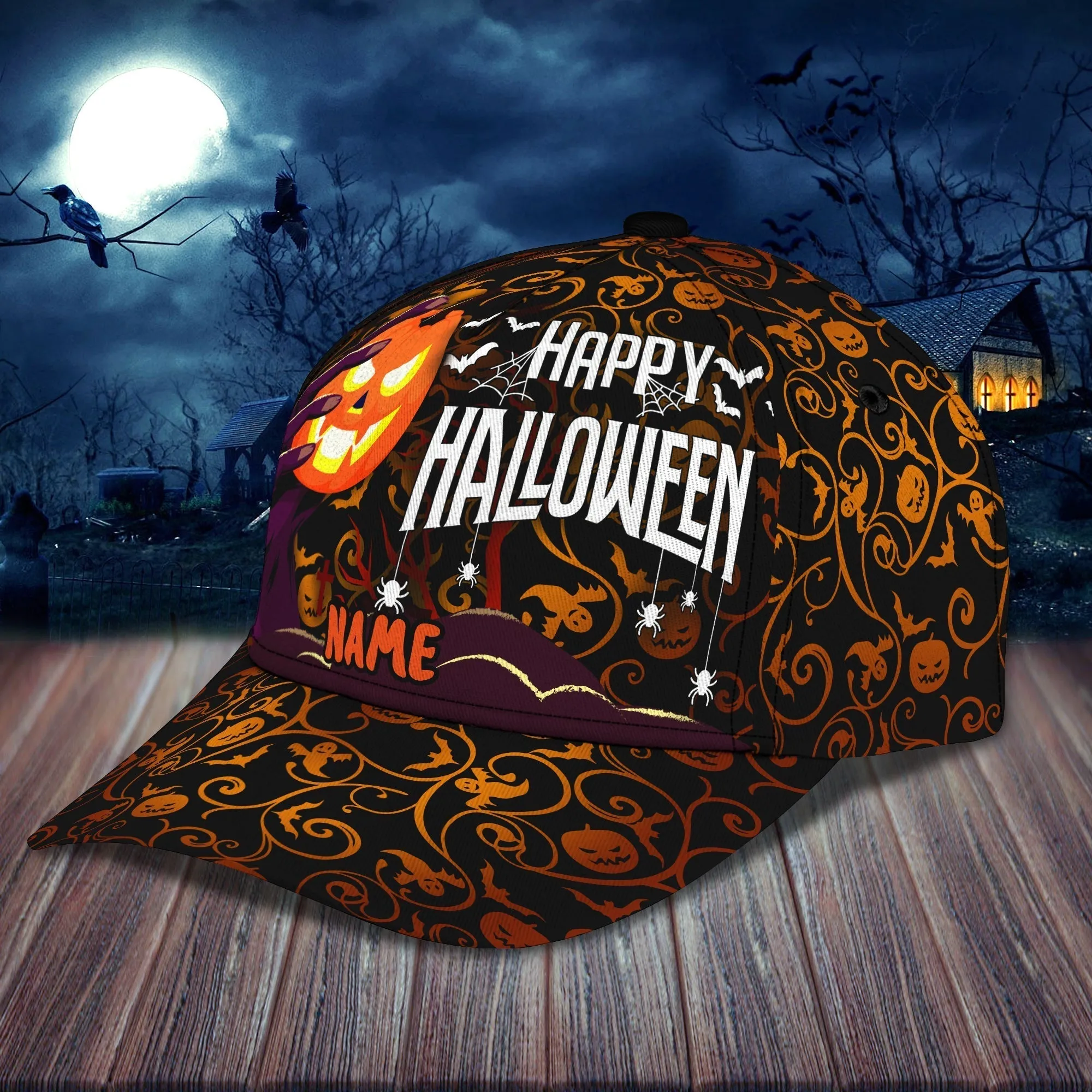 Happy Halloween Hat Personalized Letter Trucker Hat Print, Hat with Adjustable Snap