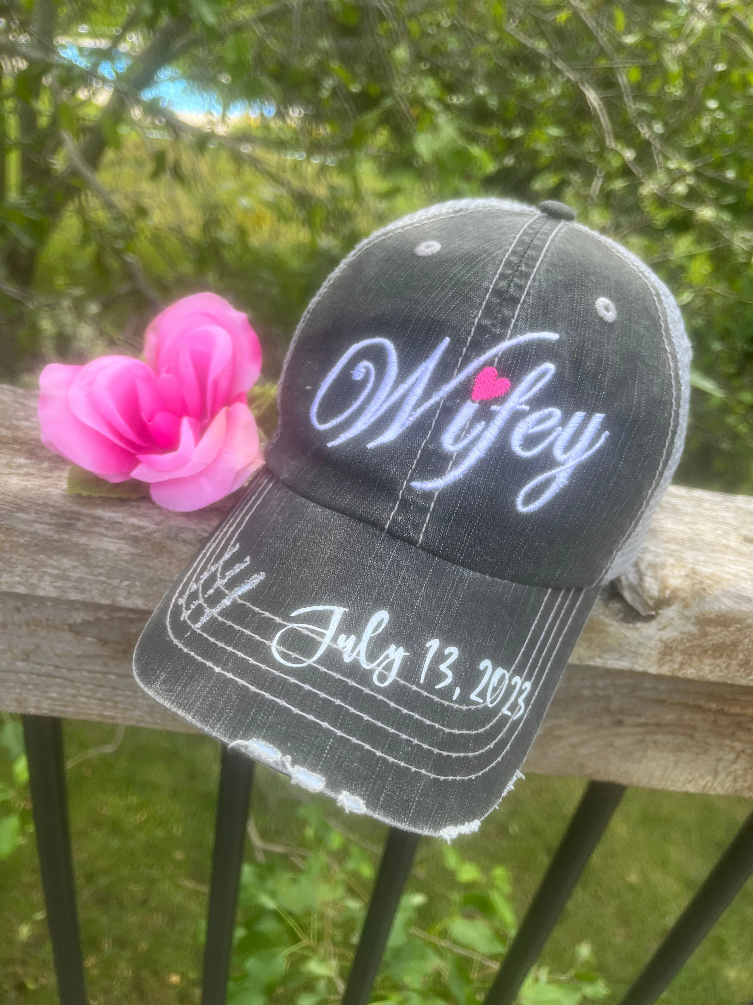 Happy wife happy life Trophy wife Aint no wifey Womens trucker caps Personalize with wedding dates last name