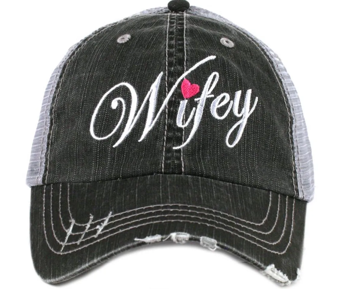 Happy wife happy life Trophy wife Aint no wifey Womens trucker caps Personalize with wedding dates last name