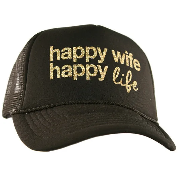 Happy wife happy life Trophy wife Aint no wifey Womens trucker caps Personalize with wedding dates last name