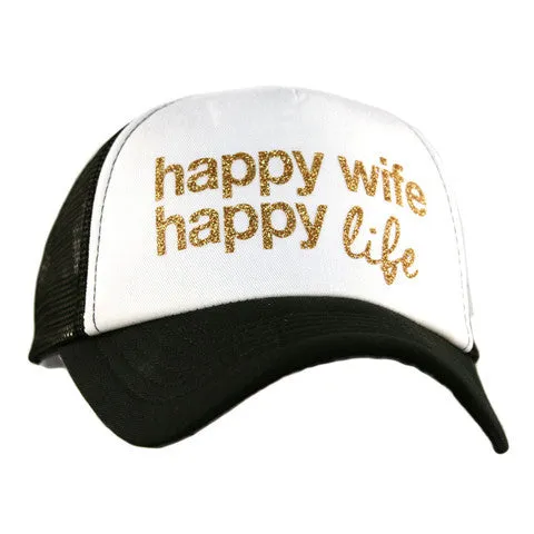 Happy wife happy life Trophy wife Aint no wifey Womens trucker caps Personalize with wedding dates last name