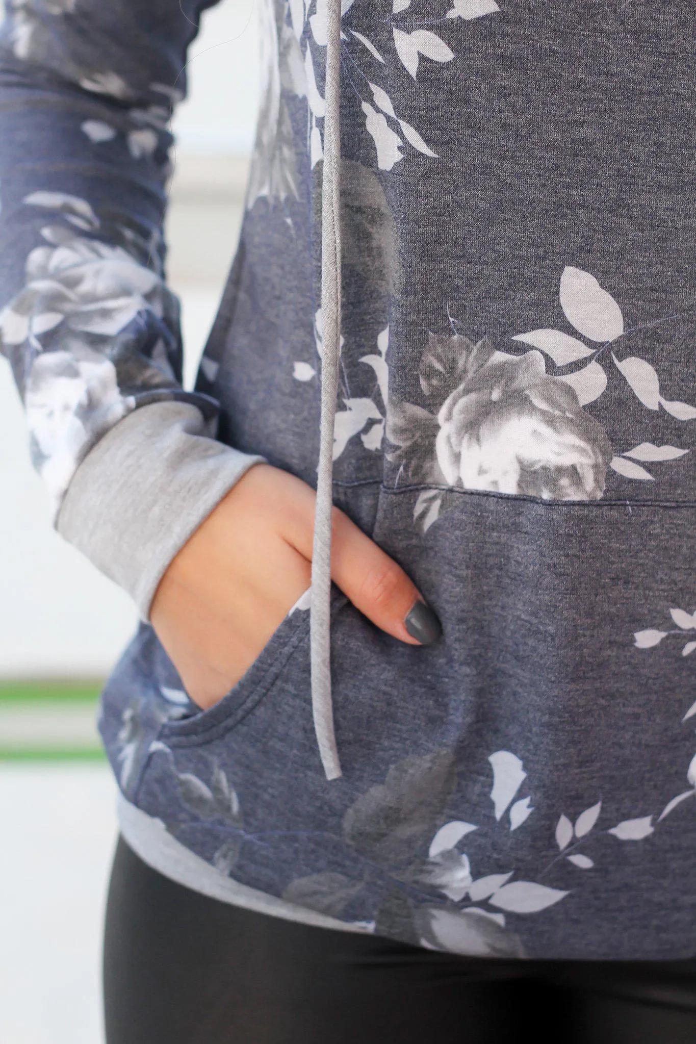 Heather Gray and Navy Floral Hoodie