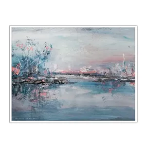 Horizontal blue & pink abstract landscape wall art print