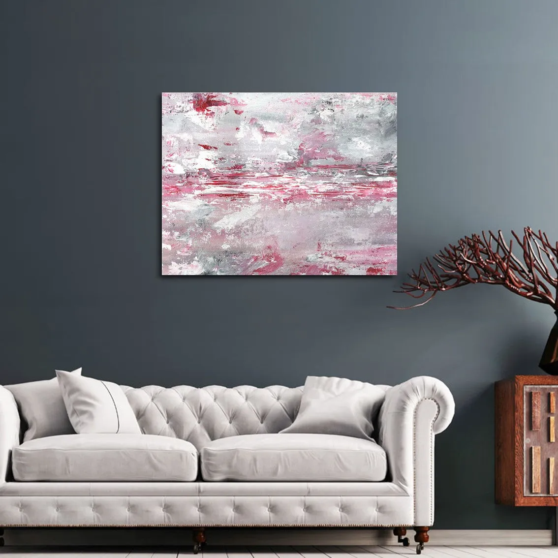 Horizontal pink & white abstract wall art print