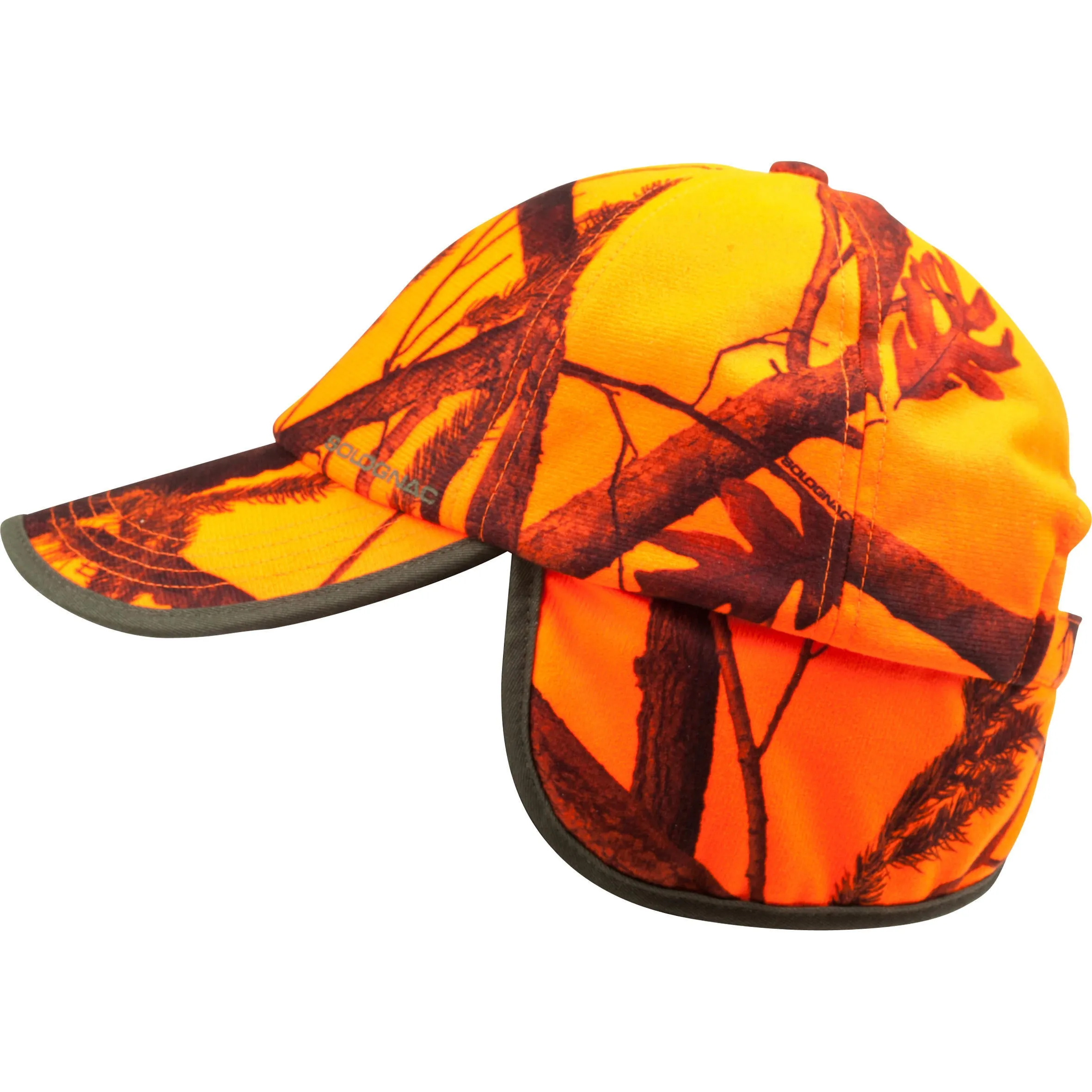 Hunting cap with earflaps camouflage orange SOLOGNAC, neon orange psa