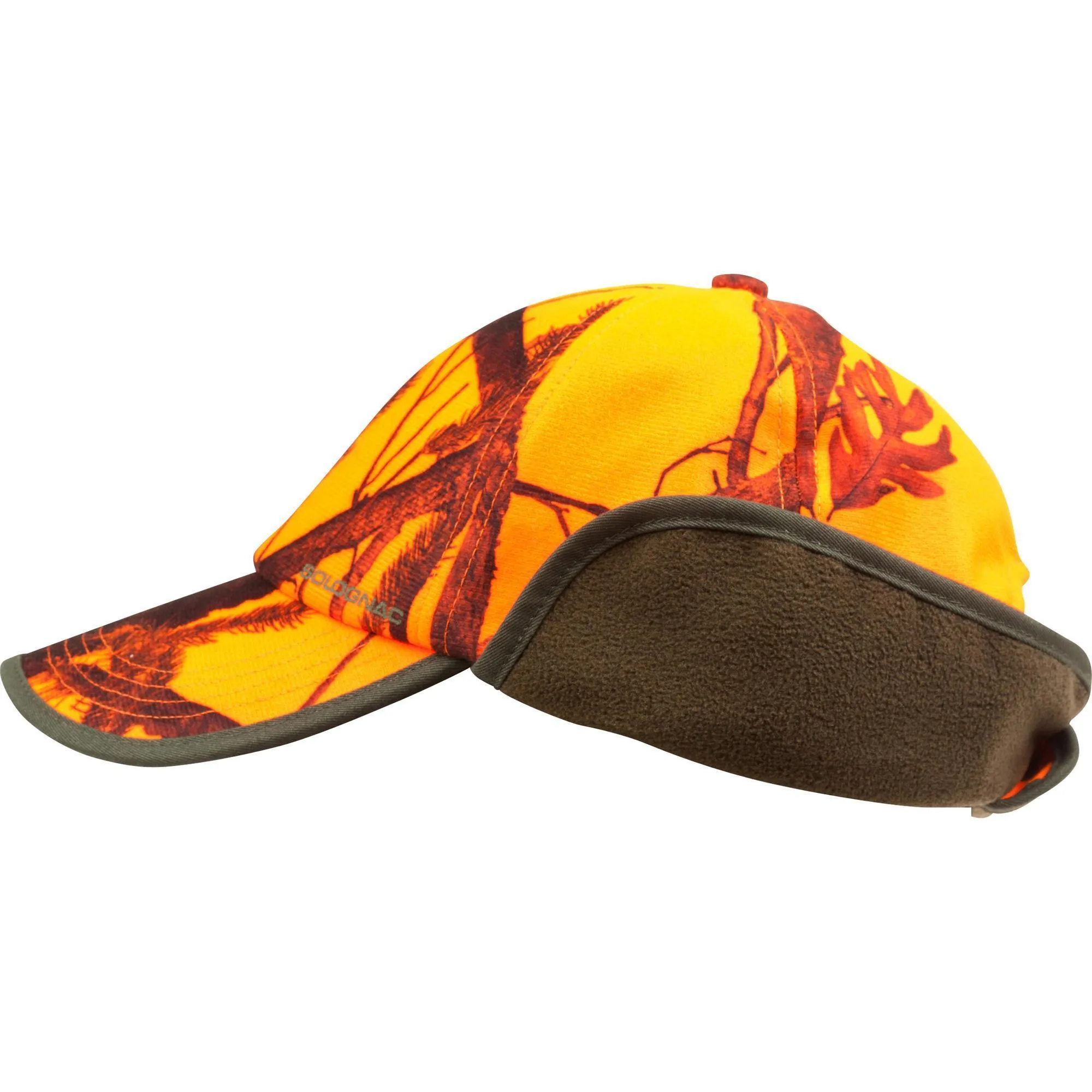 Hunting cap with earflaps camouflage orange SOLOGNAC, neon orange psa