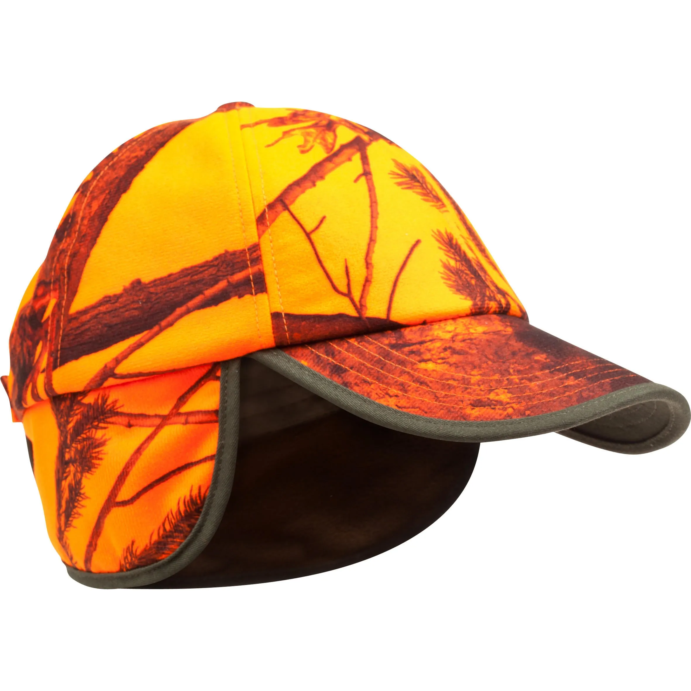 Hunting cap with earflaps camouflage orange SOLOGNAC, neon orange psa