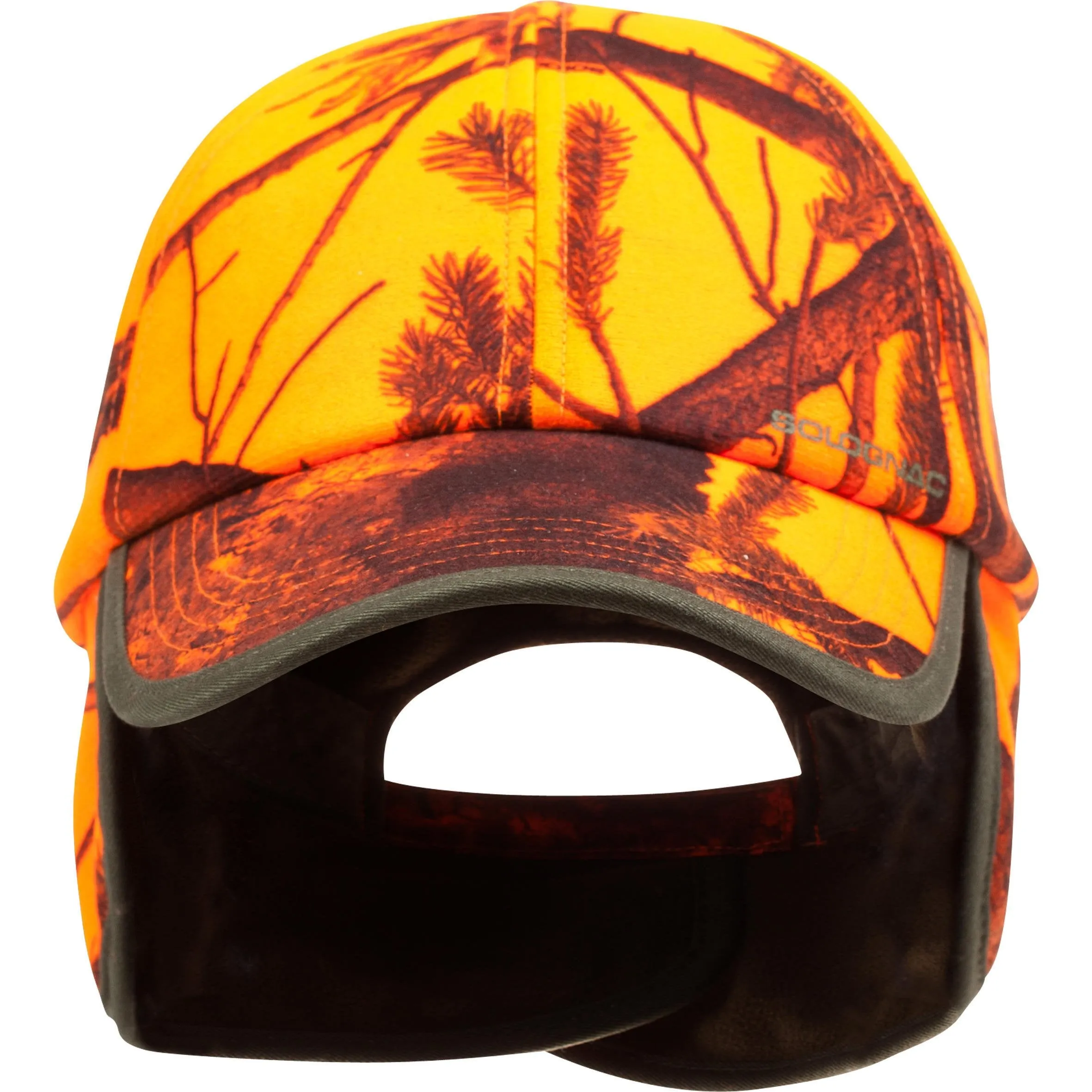 Hunting cap with earflaps camouflage orange SOLOGNAC, neon orange psa