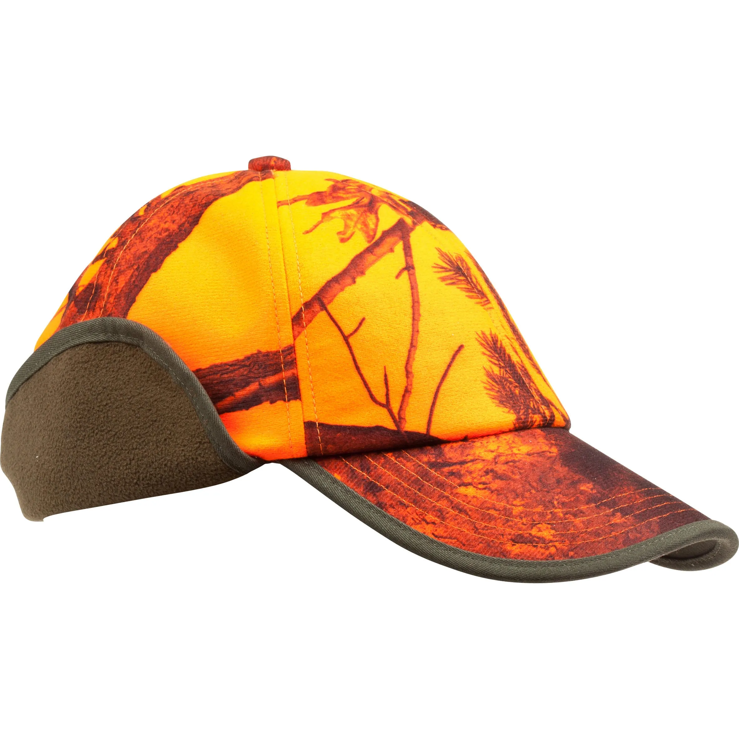 Hunting cap with earflaps camouflage orange SOLOGNAC, neon orange psa