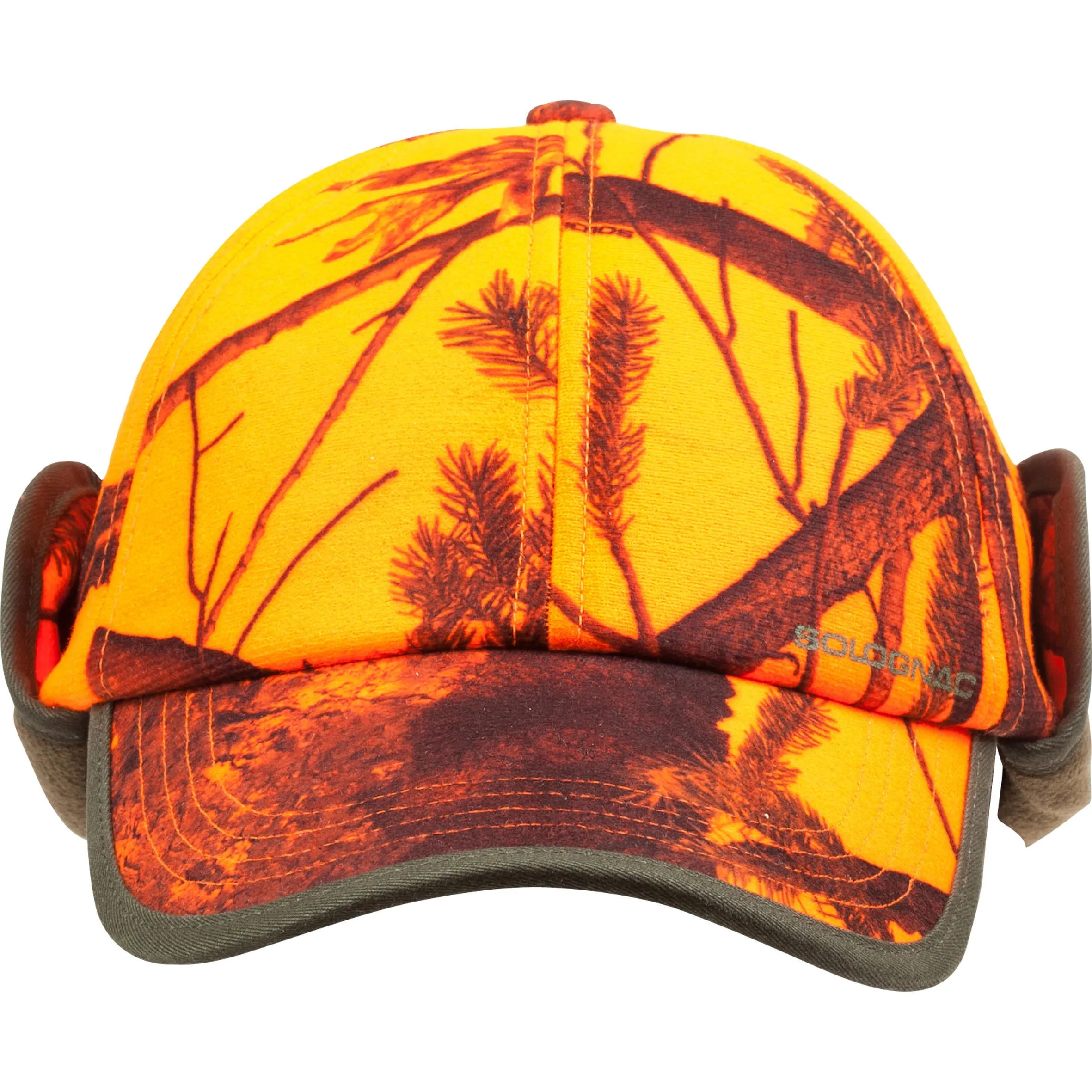 Hunting cap with earflaps camouflage orange SOLOGNAC, neon orange psa