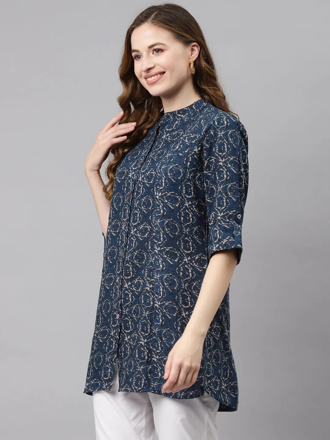 Jashvi Navy Blue Rayon Top