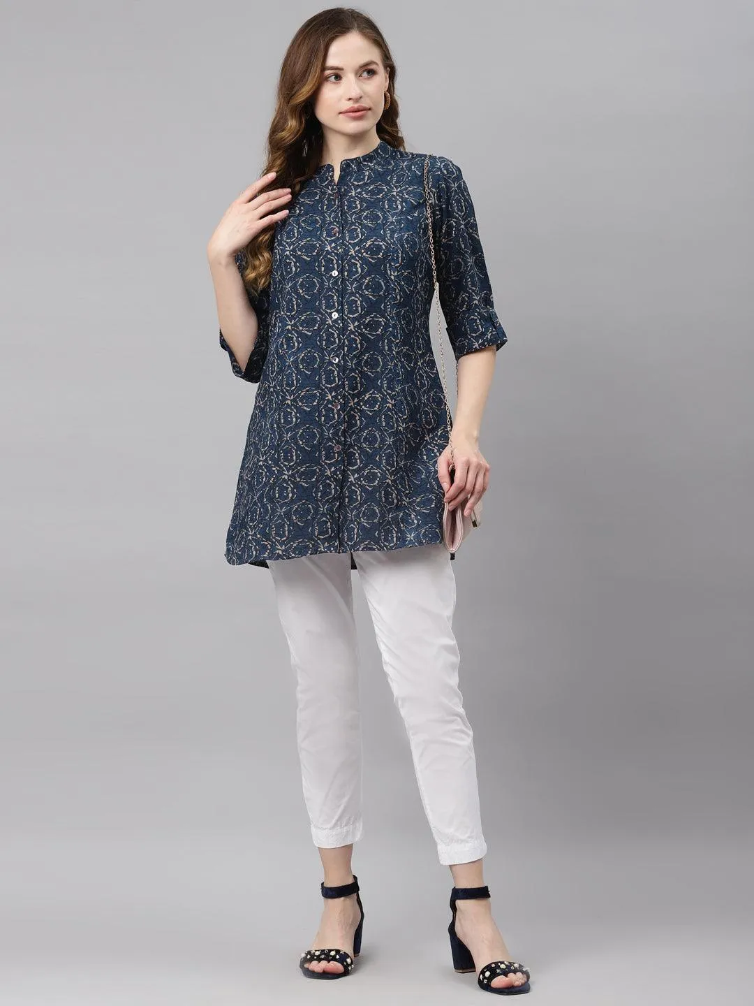 Jashvi Navy Blue Rayon Top