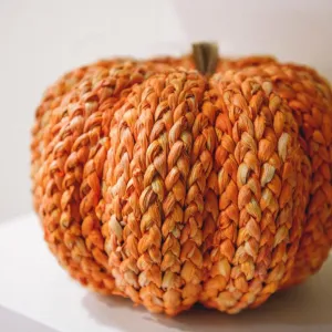 Large Handmade Orange Straw Pumpkin