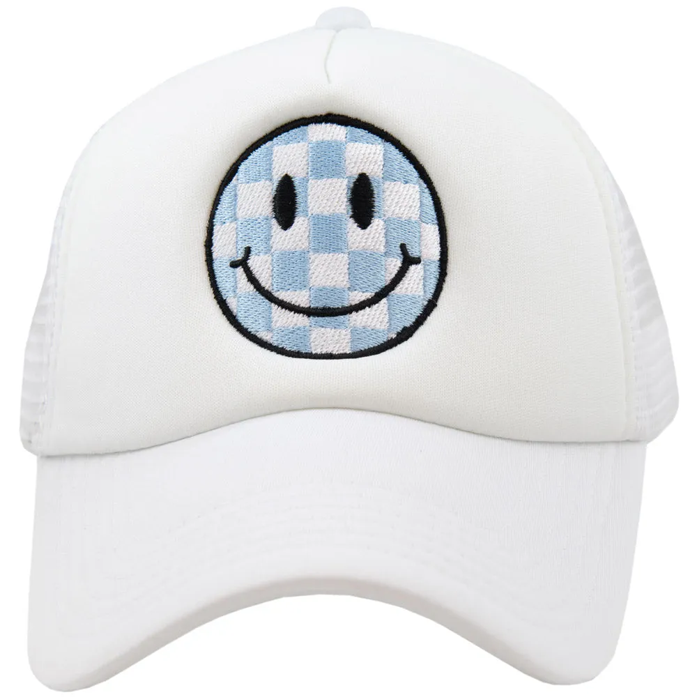 Light Blue Checkered Happy Face Wholesale Foam Hat