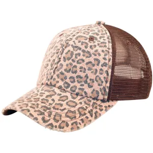 Low Profile Soft Structured Canvas Leopard Animal Print Trucker Hat