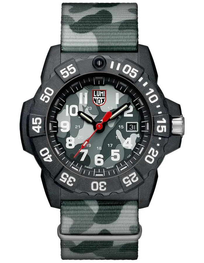 Luminox Navy Seal Mens -Black - Grey Camouflage Webbing Strap - Date - 200M