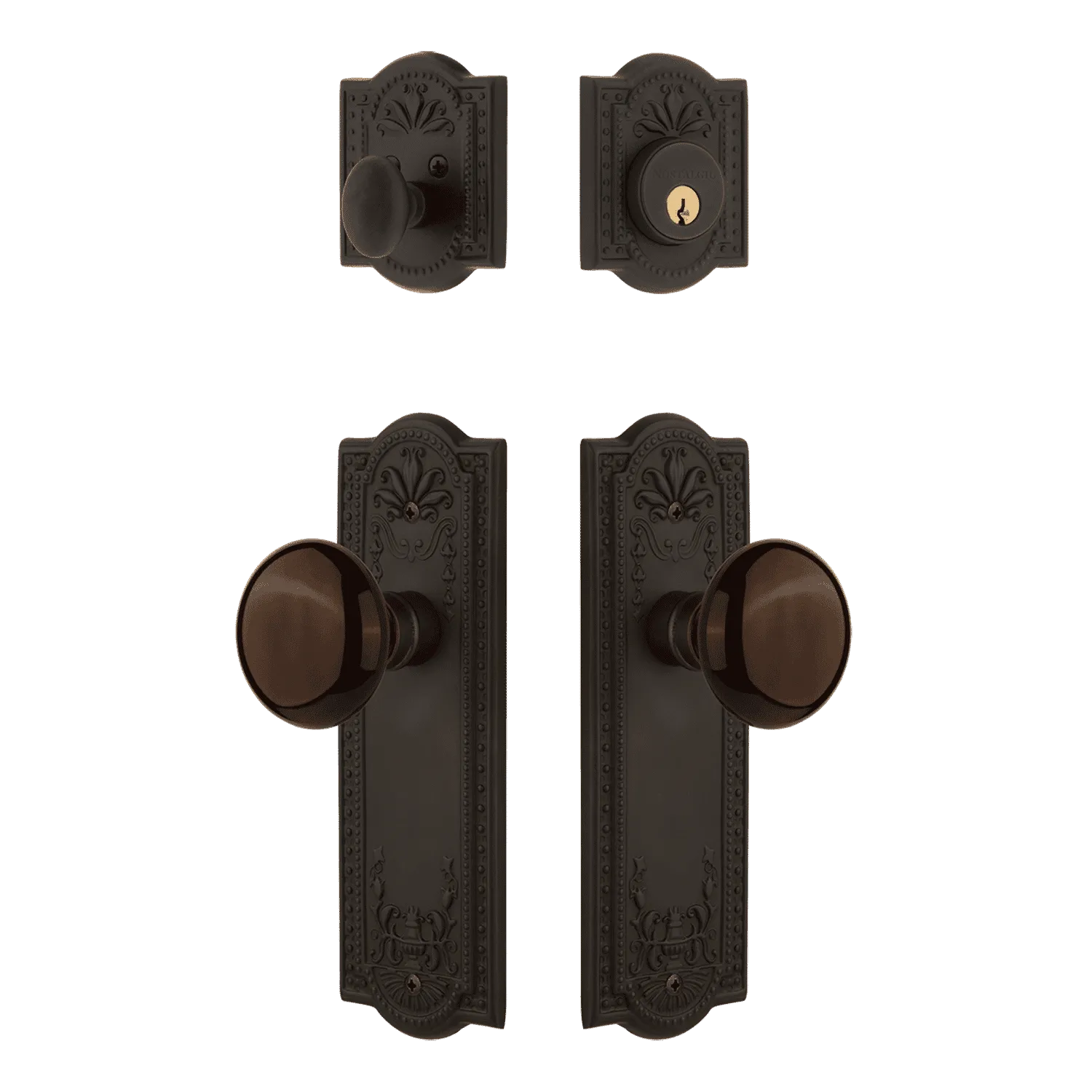 Meadows Entry Set with Brown Porcelain Knob in Oil-Rubbed Bronze