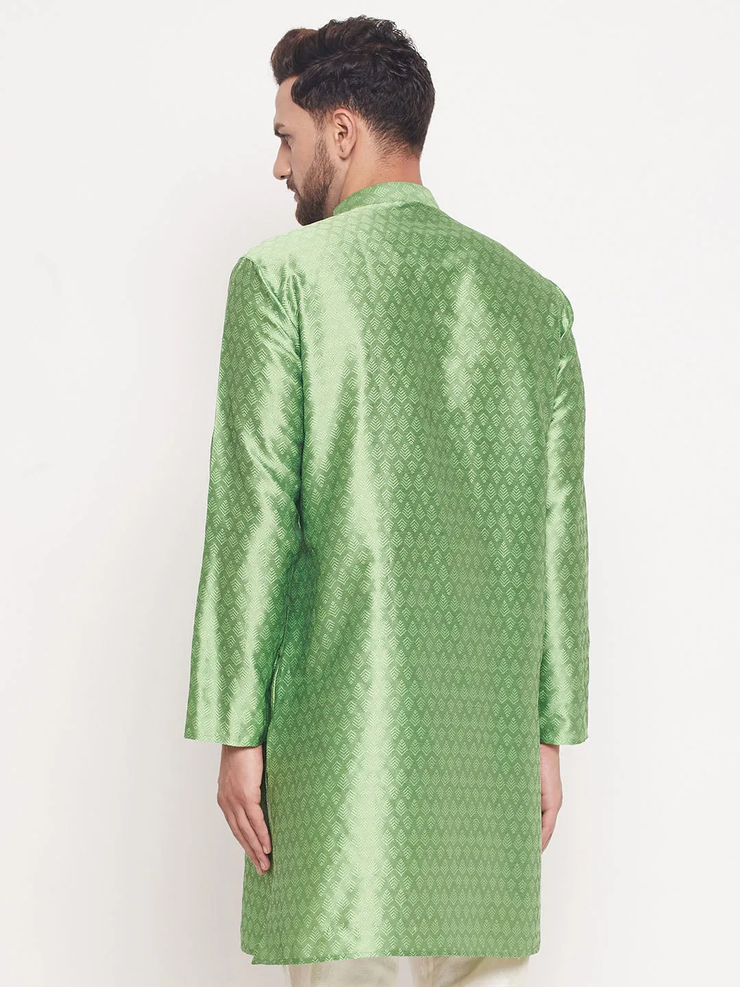 Men's Ethnic Motif Jacquard Silk Blend Kurta With Embellished Buttons - Vastramay