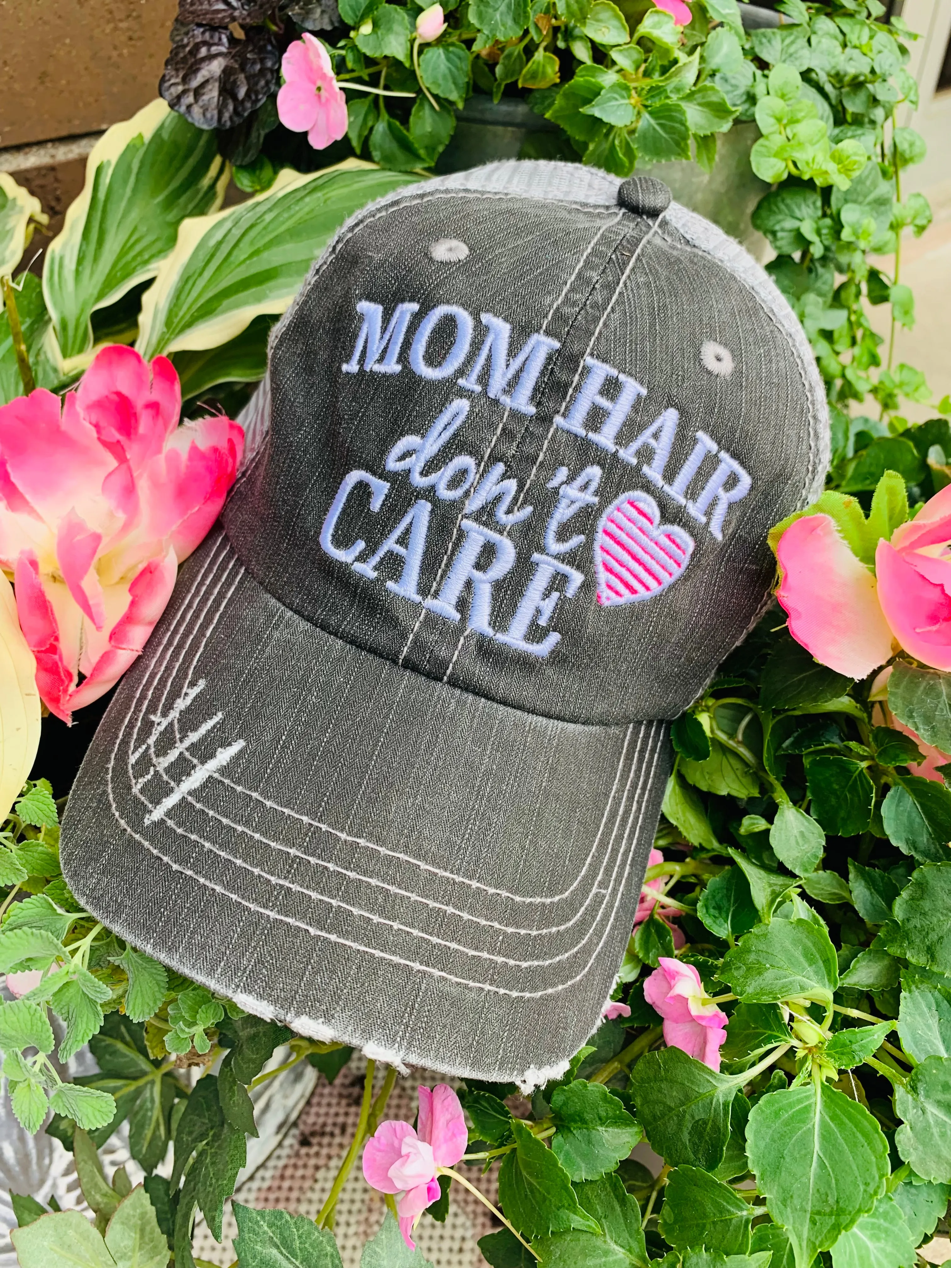 Mom hats Mom hair dont care Embroidered trucker womens baseball caps Teal pink heart