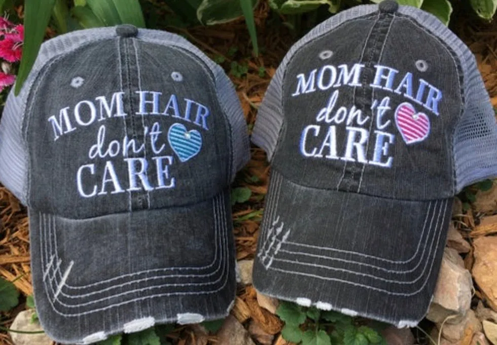 Mom hats Mom hair dont care Embroidered trucker womens baseball caps Teal pink heart