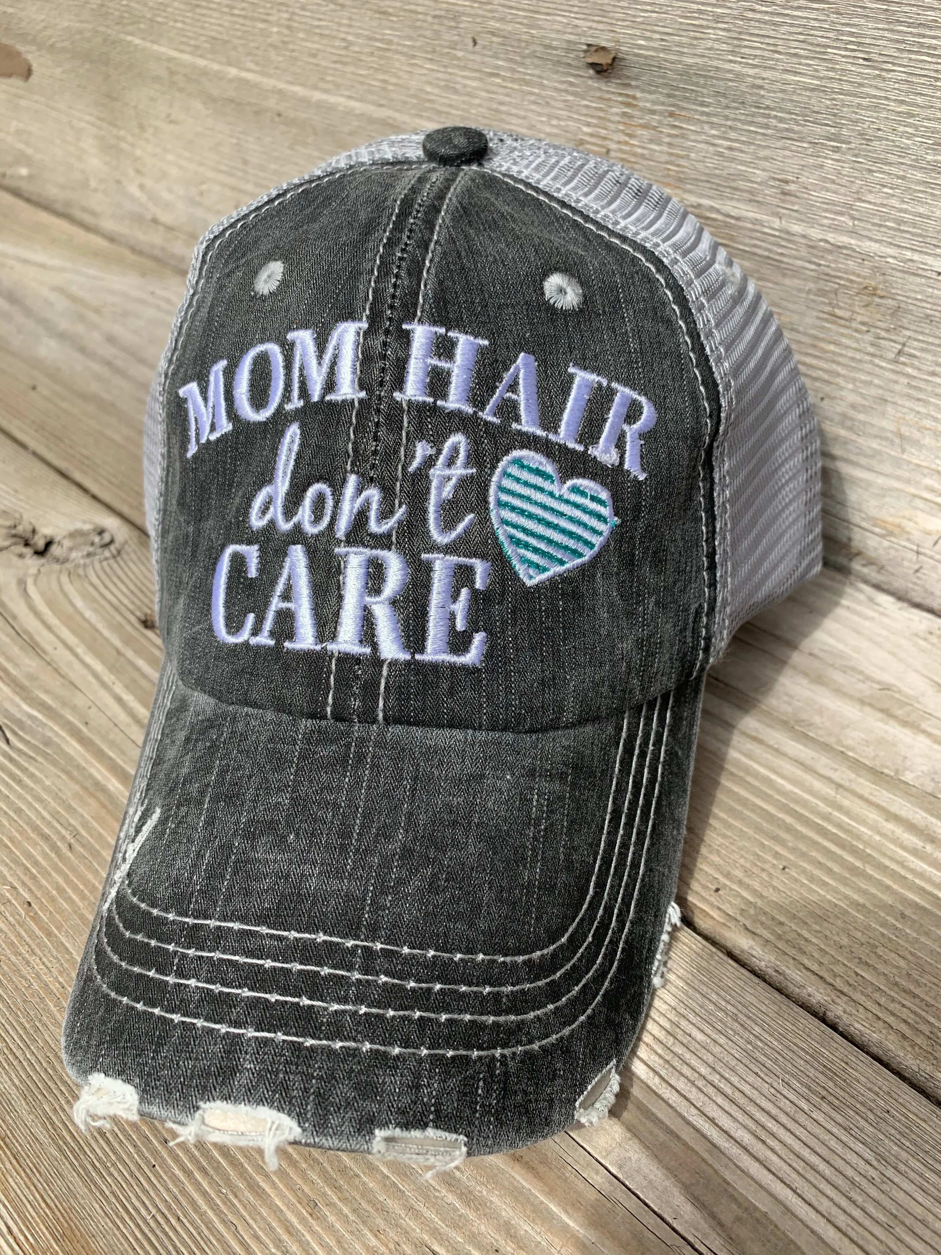 Mom hats Mom hair dont care Embroidered trucker womens baseball caps Teal pink heart