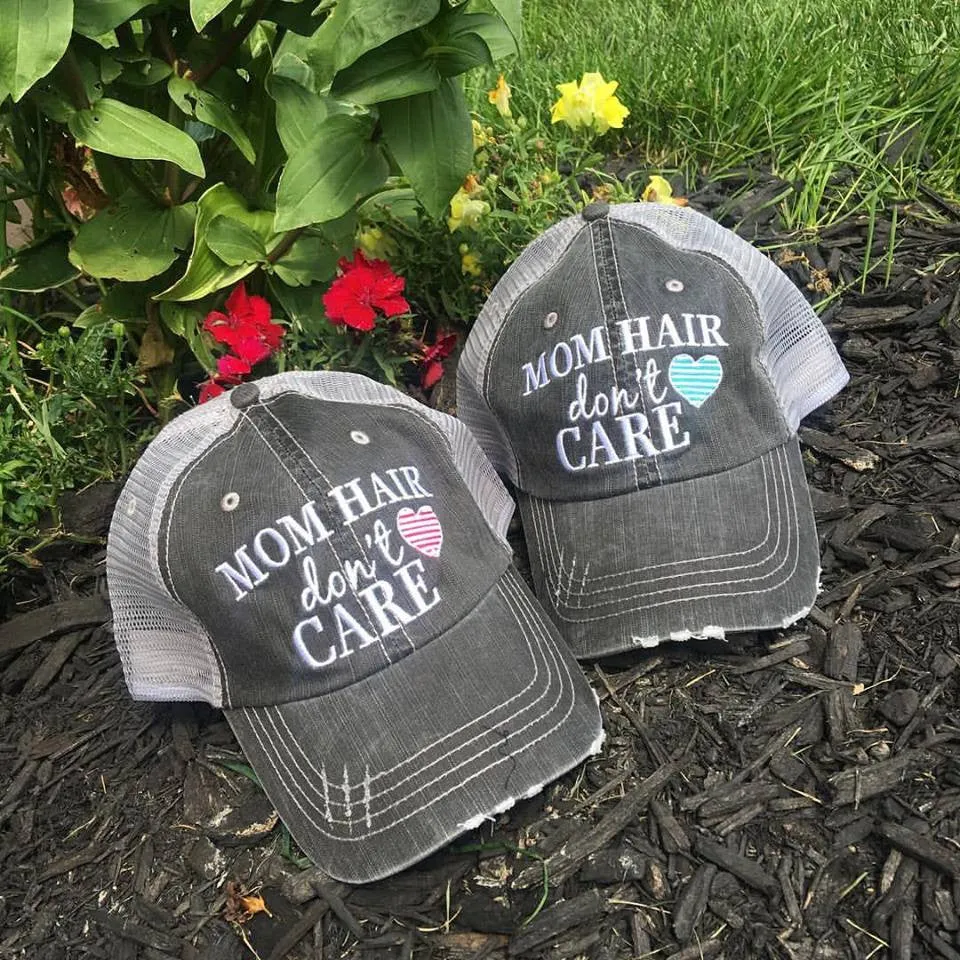 Mom hats Mom hair dont care Embroidered trucker womens baseball caps Teal pink heart