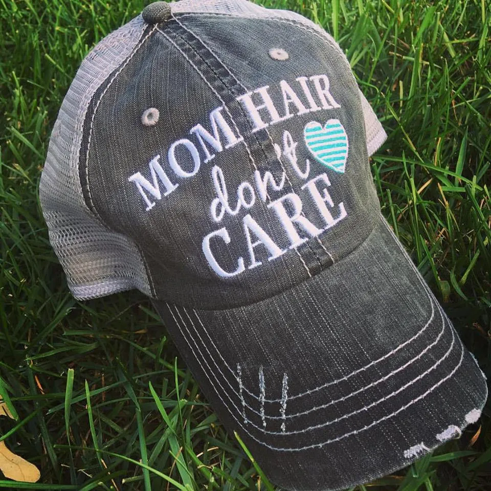 Mom hats Mom hair dont care Embroidered trucker womens baseball caps Teal pink heart