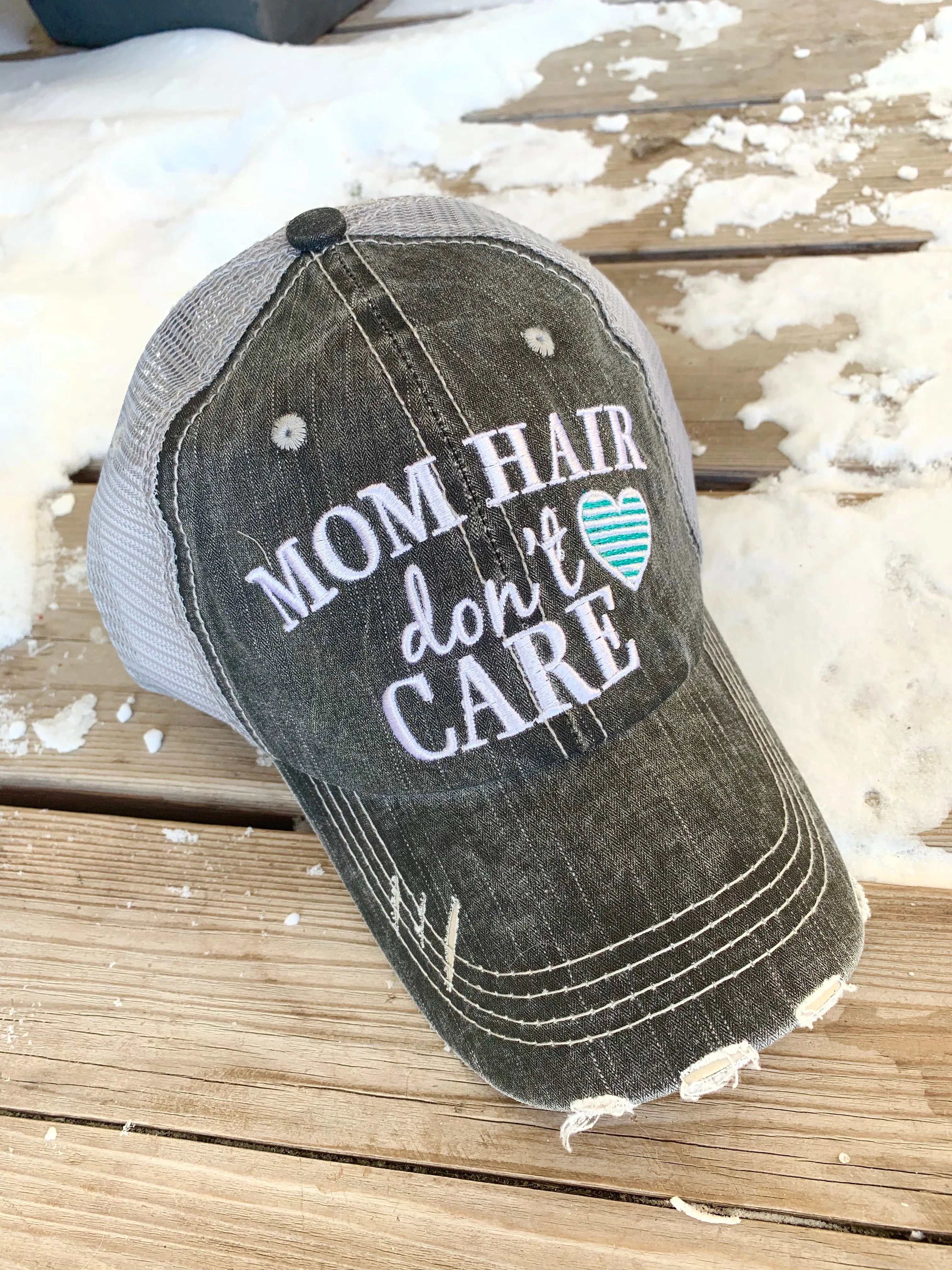 Mom hats Mom hair dont care Embroidered trucker womens baseball caps Teal pink heart