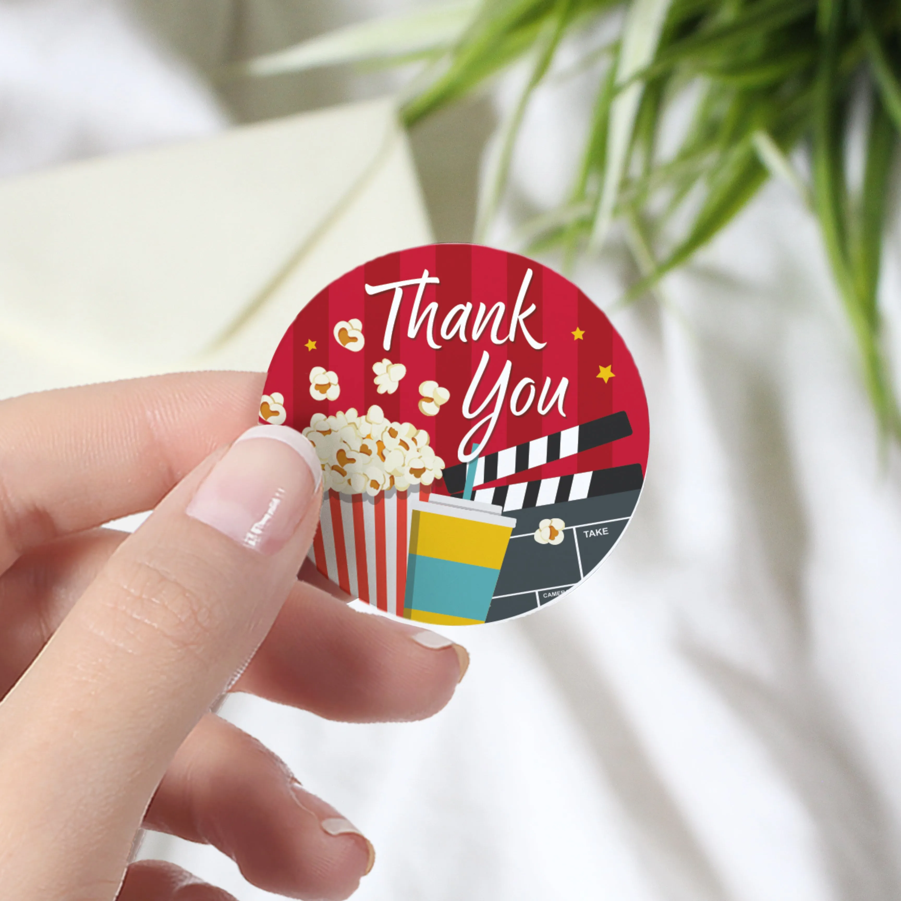 Movie Night: Kid's Birthday - Thank You Circle Label Stickers - 40 Stickers