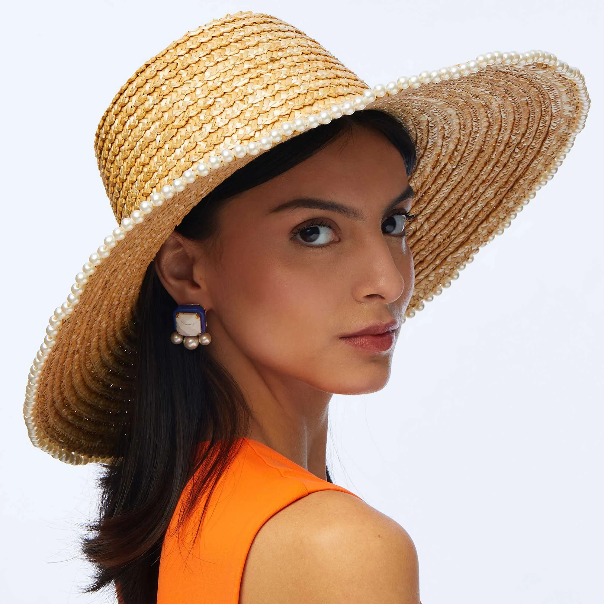 NATURAL PEARL EDGE STRAW HAT