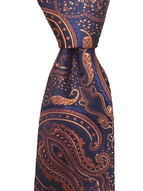 Navy Blue and Orange Bronze Paisley Men's Necktie