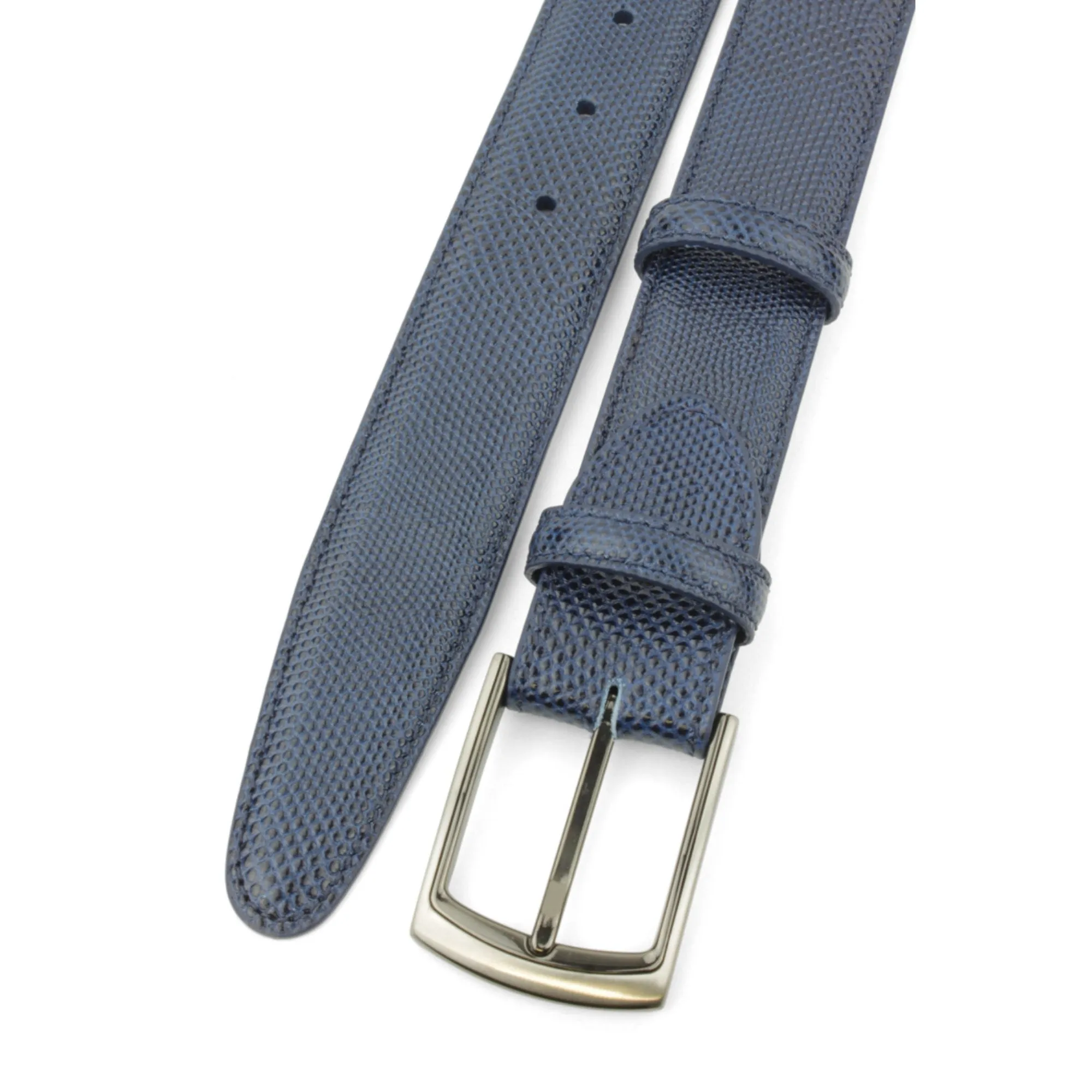 Navy Blue Tone Carung Texture Gunmetal Mix Prong Belt