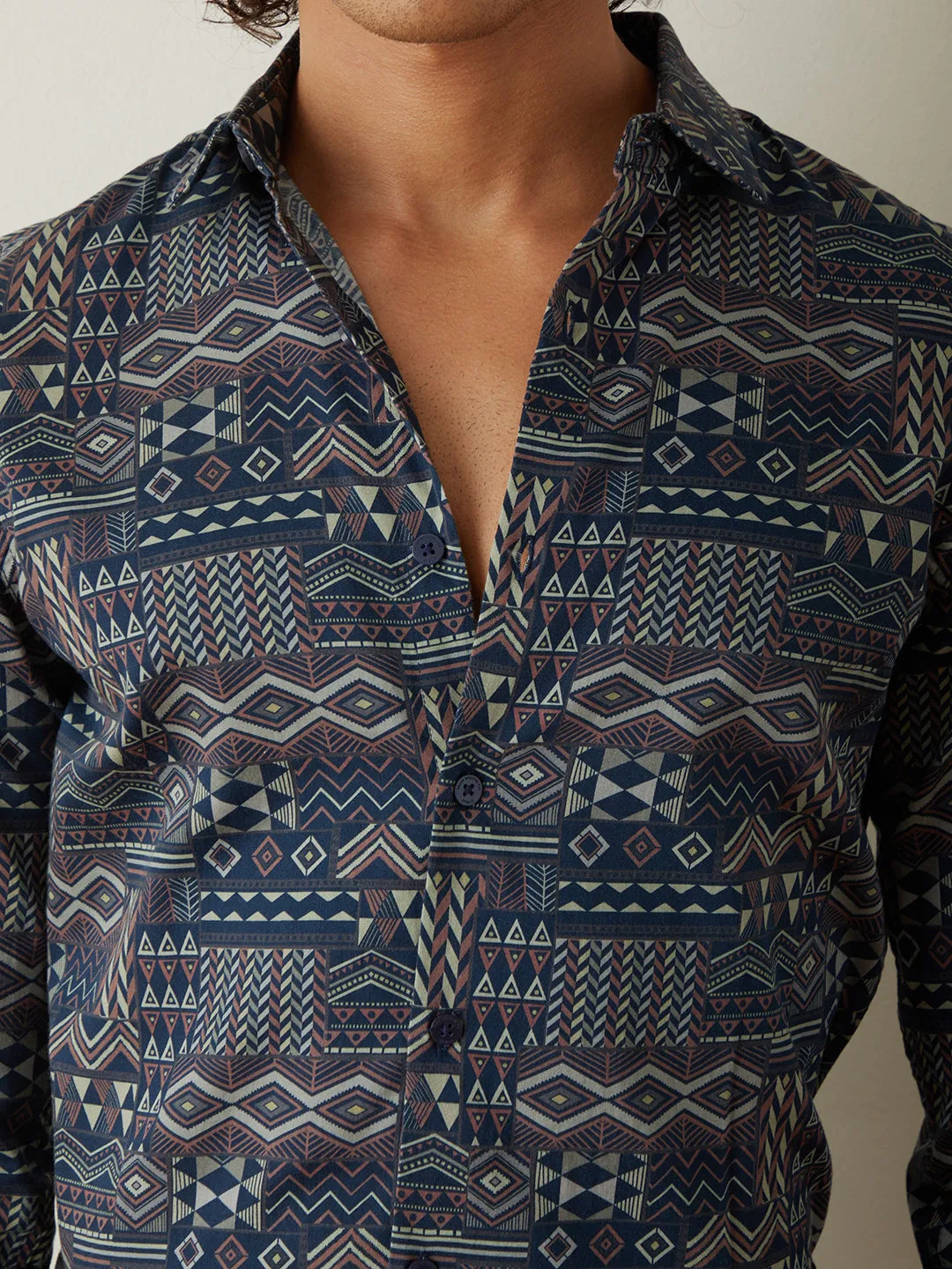 Navy Printed Casual Shirt